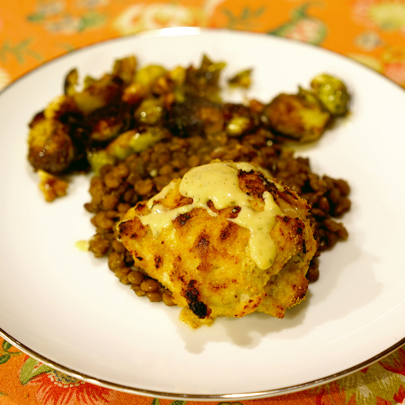 Oven-Fried Chicken Thighs with Buttermilk-Mustard Sauce