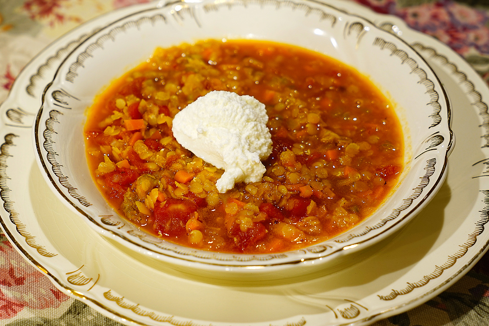 Lentil Soup with Sausage and Ricotta
